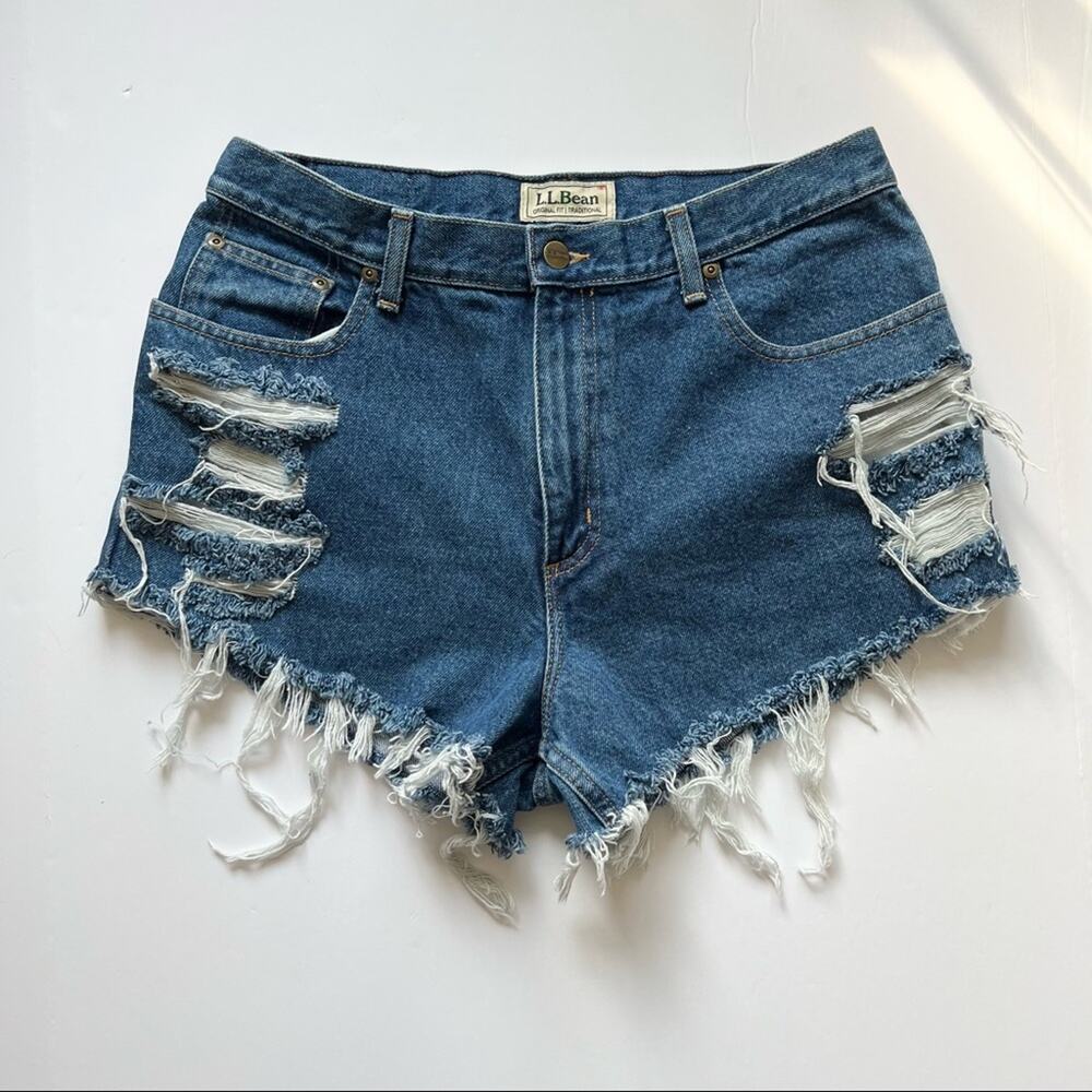 Vintage L.L. Bean Denim‎ Shorts 31" High Rise Custom Distressed